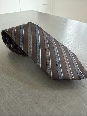 Lanvin Brown Tie with Light Blue and Lighter Brown Stripes